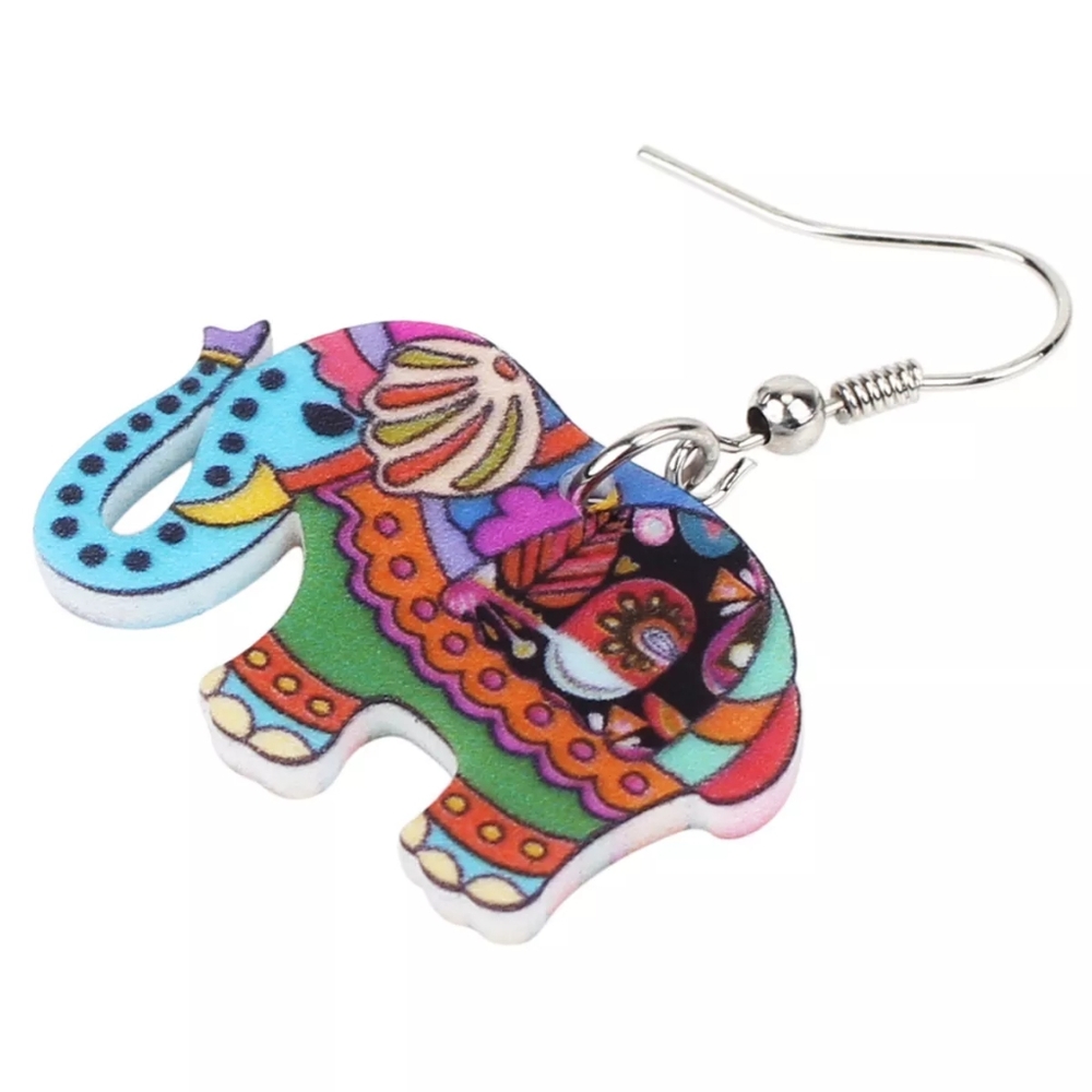 🍂Bonsny Acrylic Indian Elephant Drop/Dangle Earrings - Colorful Boho Jewelry